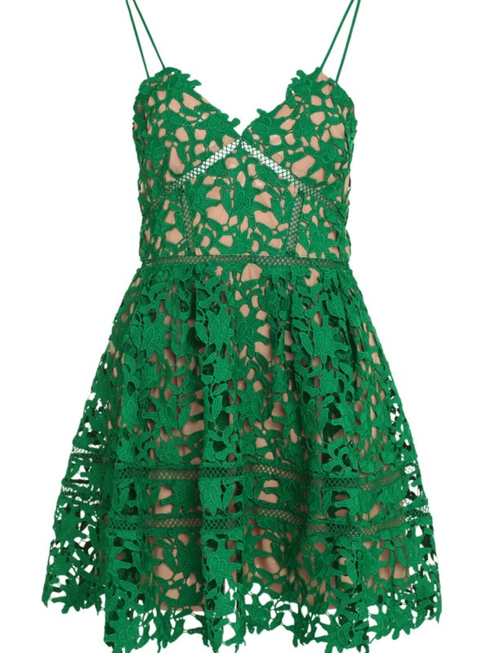 Self-Portrait Azaelea Green Lace Mini Dress with Spaghetti Straps